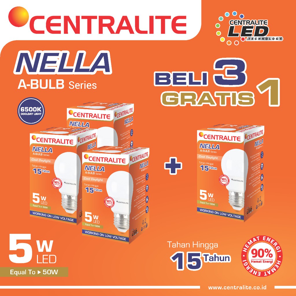 Paket 5W CD Putih Isi 4 Pcs CTL Nella Lampu Led Bulb Classic 5W CD Putih / Paket Bundling Lampu Led