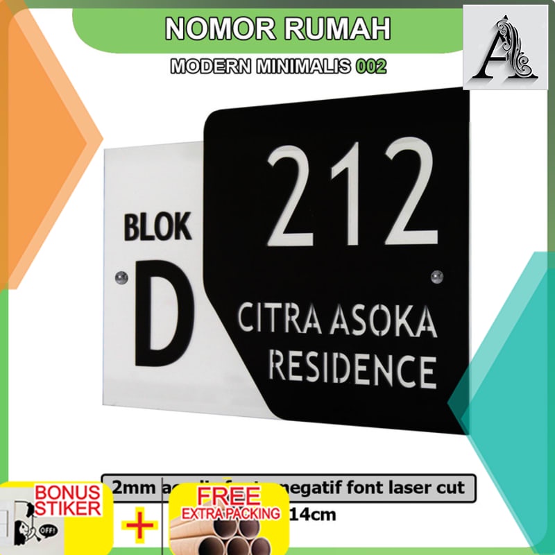 

Terlaris Nomor Rumah Akrilik Modern Minimalis Model 002 (20X14)CM