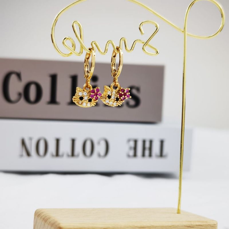 Anting Wanita Anak Motif Hello Kitty Permata Full Anti Karat Emas 18k