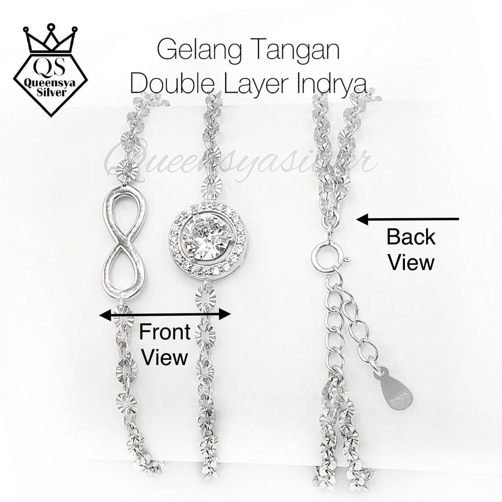 GELANG PERAK WANITA ASLI SILVER 925 || LAPIS EMAS PUTIH || MODEL GELANG NORI KILAP DOUBLE LAYER INFINITY SOLITAIR KOREA