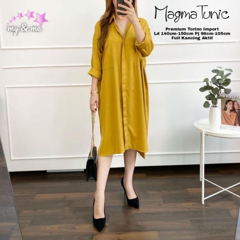 realpict magma long tunik midi dress matt premium torino import ld 140 jumbo kancing aktif busui