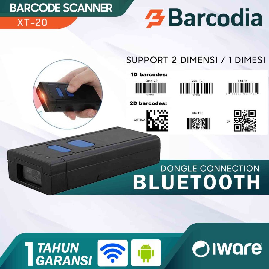 SCANNER BLUETOOTH BARCODE SCANNER PORTABLE WIRELESS 2.4G 2D IWARE XT-20