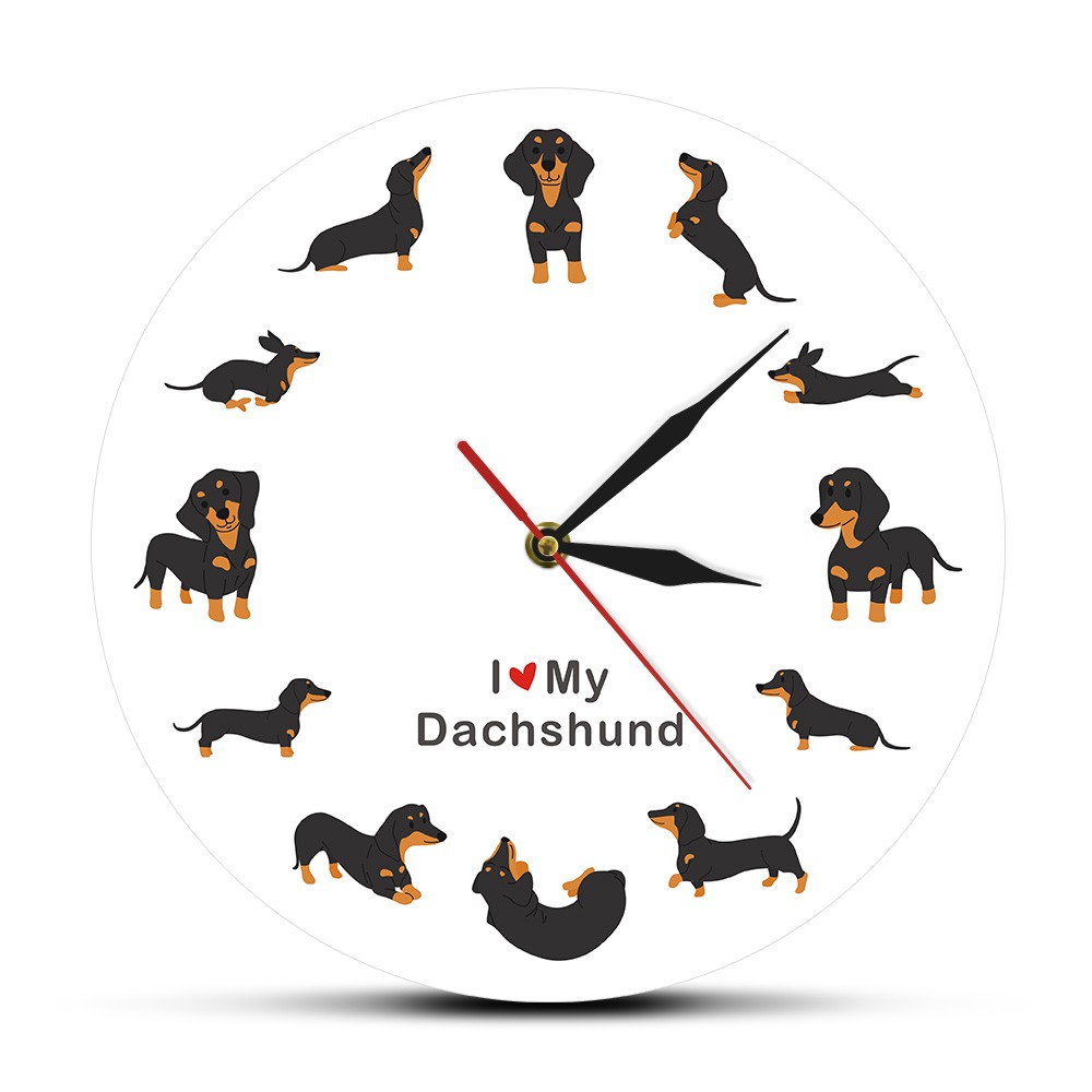 Cute Doxie Cartoon Style Dachshund Wall Clock Dog Breed Timepiece Sausage Dog Modern Shopee Indonesia
