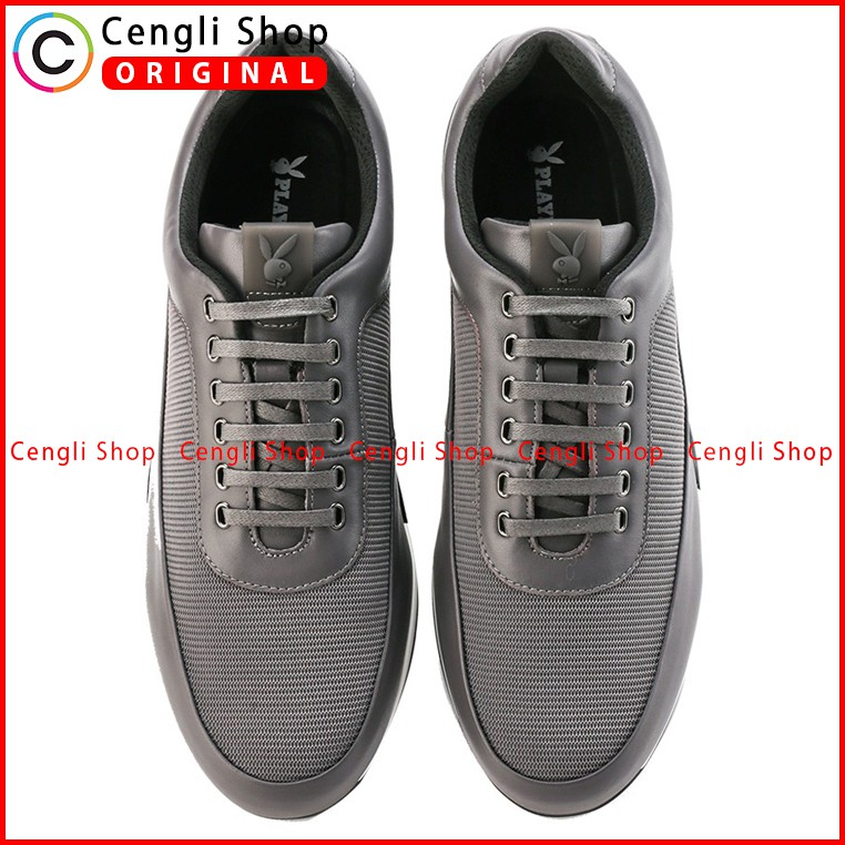 SEPATU PLAYBOY SNEAKER CASUAL PRIA ORIGINAL KULIT ASLI ABU-ABU PLX5