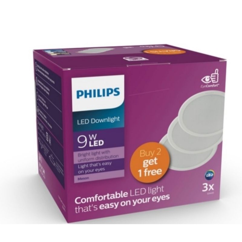 Downlight Philips Meson 9W Paket Multipack 9Watt 6500K putih Beli 2 Gratis 1