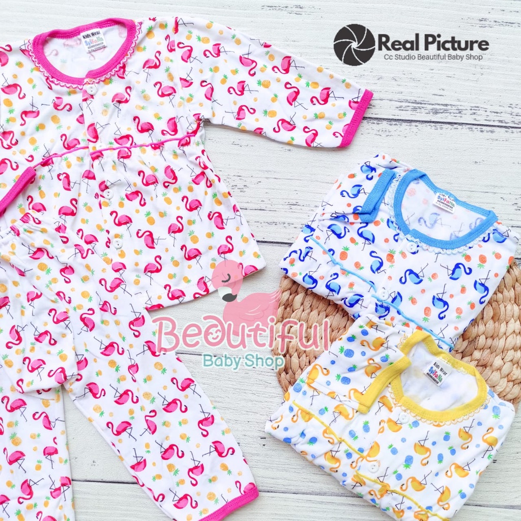 Setelan Baju Bayi Lengan Panjang Motif Flamingo / Setelan Piyama Bayi Perempuan / Baju Bayi Panjang / Baju Tidur Bayi Merk Syifana / Baby.ou_