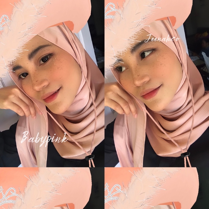 Pashmina Premium Satin Silk Malaysia Textured Crinkle (JAHIT TEPI KECIL SUPER RAPI)-Babypink