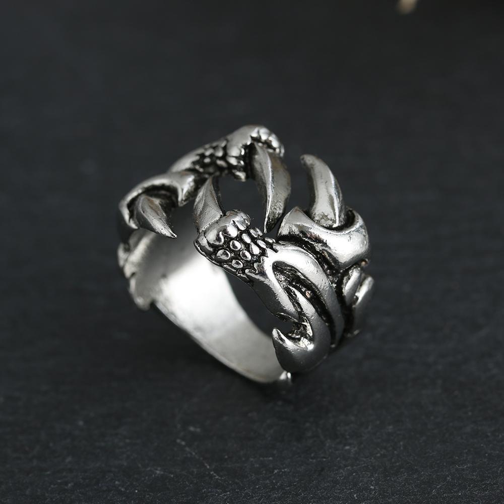 Top Naga Cakar Cincin Cakar Cincin Perhiasan Vintage Permata Merah Baja Titanium Hip Hop Gothic