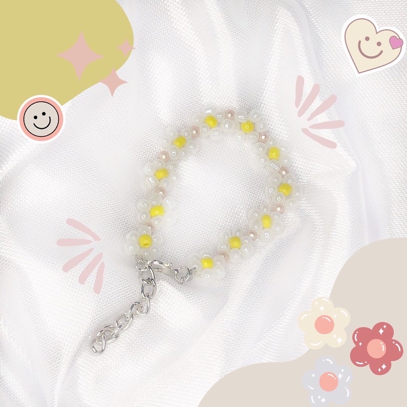 White Flower bracelet / Bracelet beads / Gelang dan cincin manik