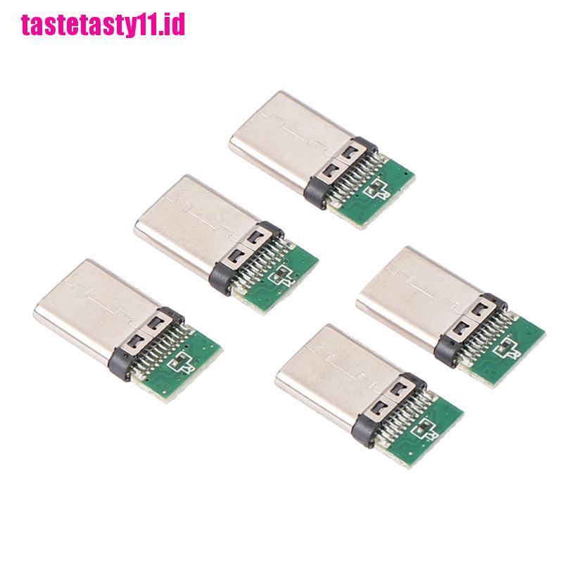 5pcs Konektor Soket Plug Solder USB 3.1 Tipe C Male DIY Untuk PC