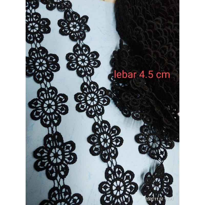 RENDA melatih besar renda giper bordir hitam bunga renda bordir renda melatih besar