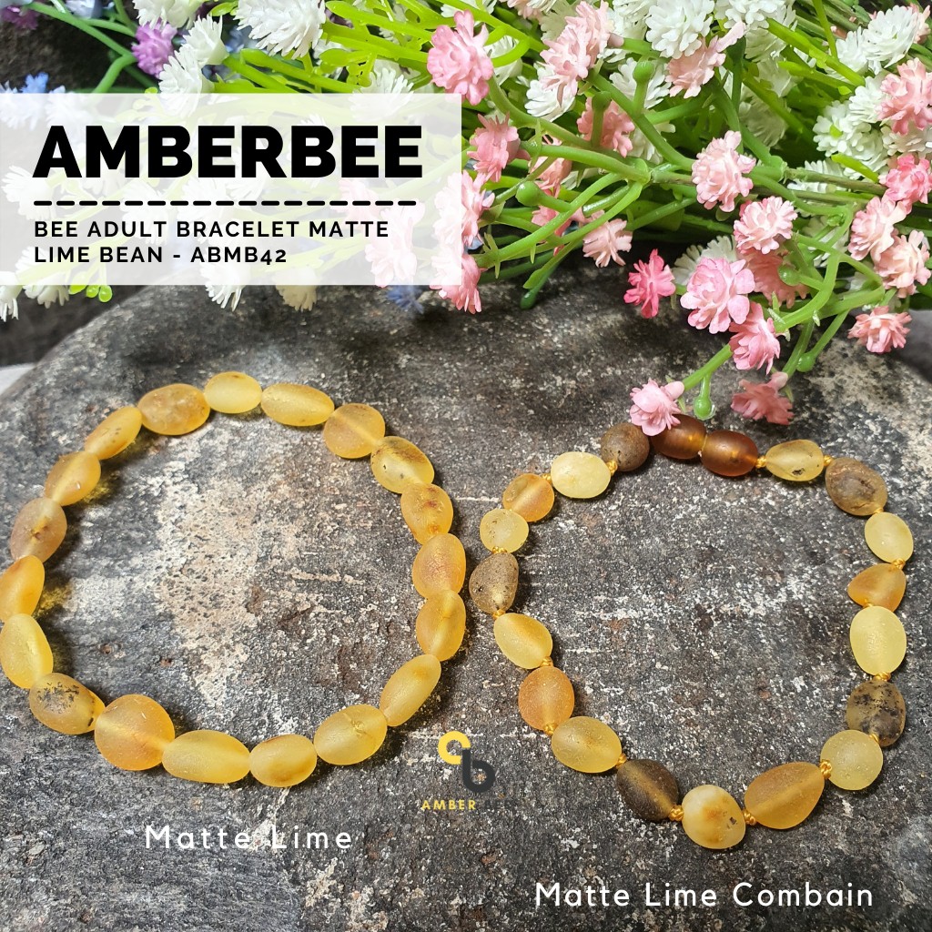 Gelang Kesehatan Amber Dewasa Premium Bean Matte Lime Combine ABMB42 By Amber Bee