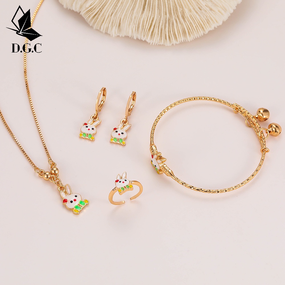 ♥D.G.C✨Titanium Set Perhiasan Anak Perempuan Satu Set Gelang Cincin Dan Anting Kalung Cewek D436