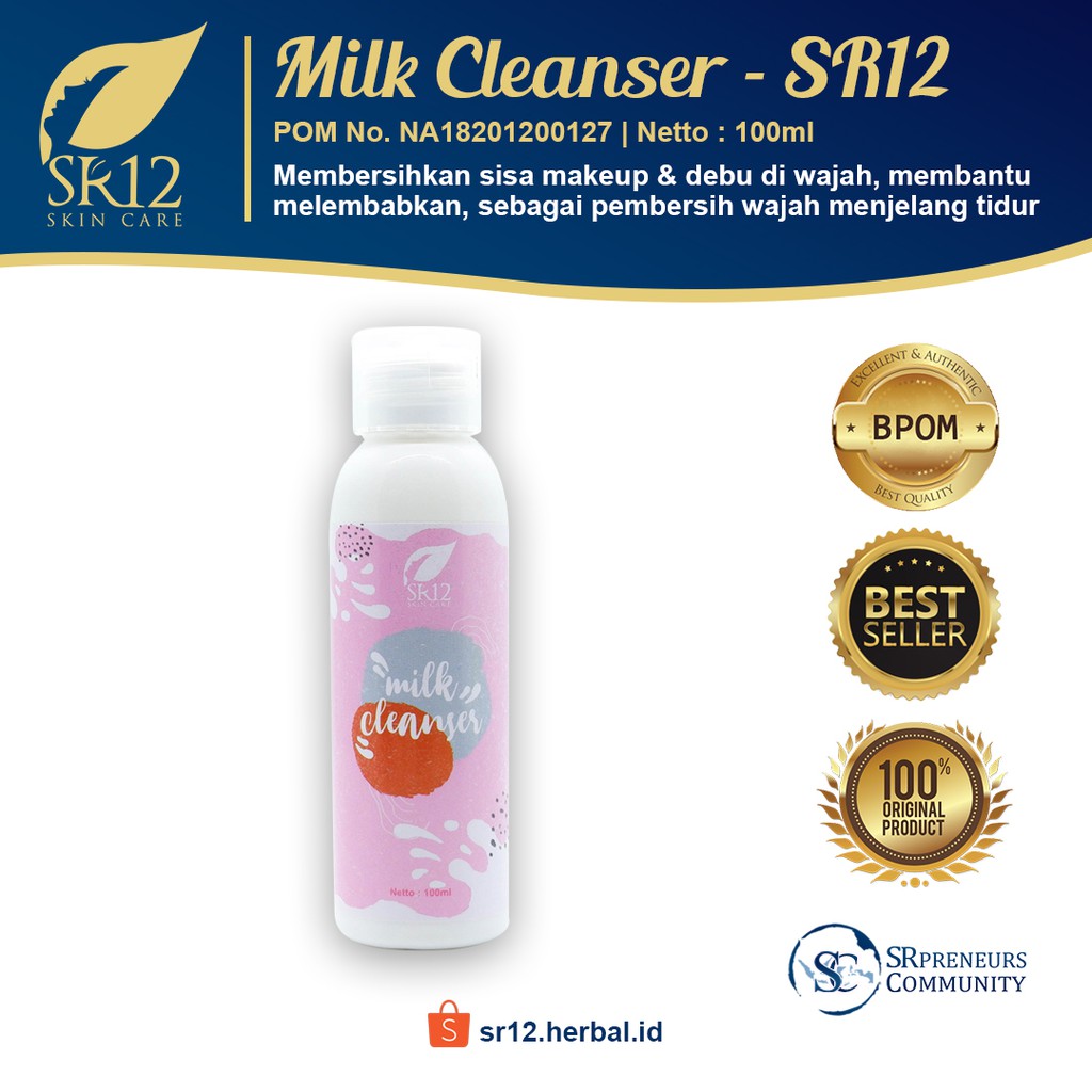 MILK CLEANSER SR12 / SUSU PEMBERSIH WAJAH ALAMI BPOM / MEREGENERASI SEL