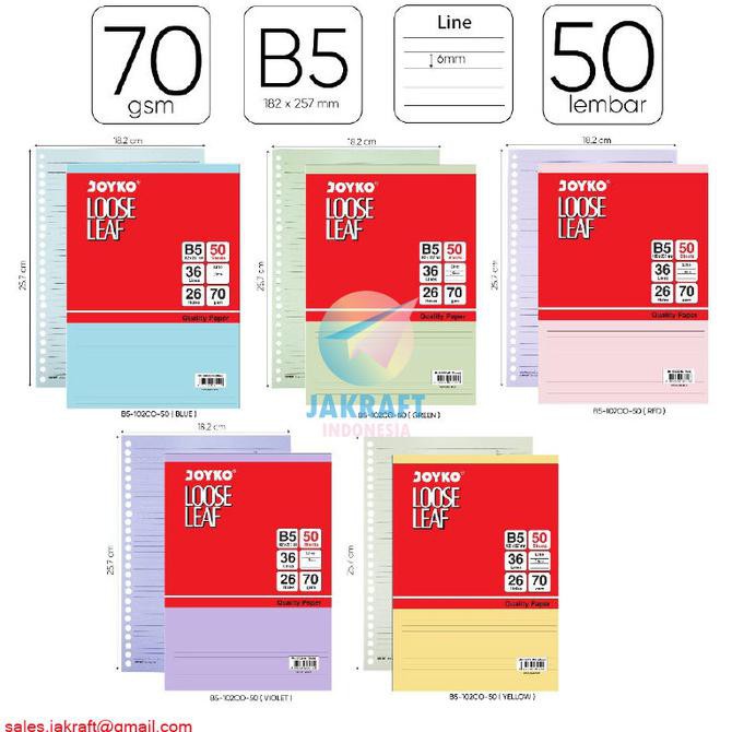 

KERTAS BINDER NOTE JOYKO LOOSE LEAF B5 ISI 50 WARNA 70 GSM (26 LUBANG)