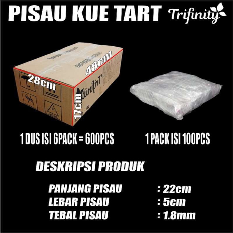 Trifinity Pisau Kue Tart Cake Ulang Tahun / Pisau Plastik Panjang Hitam Bening Murah Per Pack Var