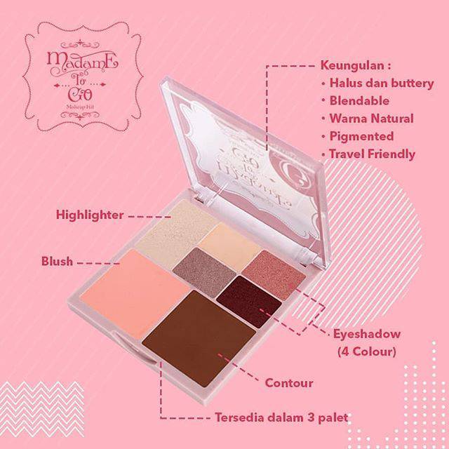 Madame Gie to go series . Nikmati dalam 1 paket terdapat eyeshadow, blush, contour, dan highliter