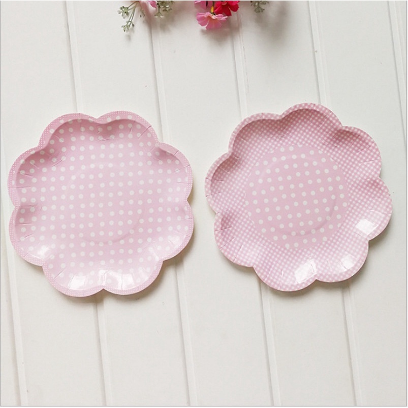 8pcs/set Pink Flower Paper Plates Wedding Decoration Birthday Party Plate Disposable Tableware Dessert