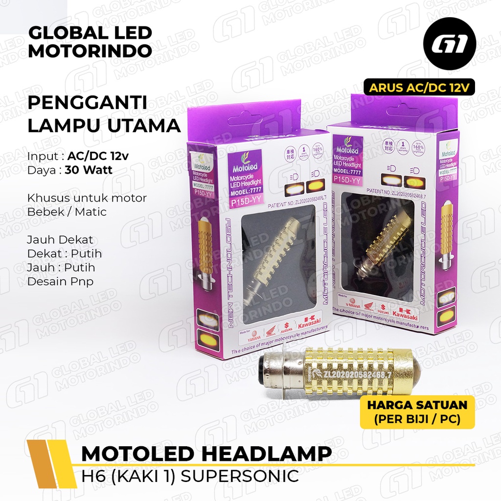 LAMPU DEPAN H6 MOTOLED / WERACE SUPERSONIC KAKI 1 AC/DC BEBEK /MATIC