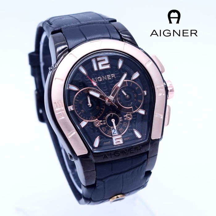 Jam Tangan Pria / Cowok Aigner Bari Leather Black Ring Rose