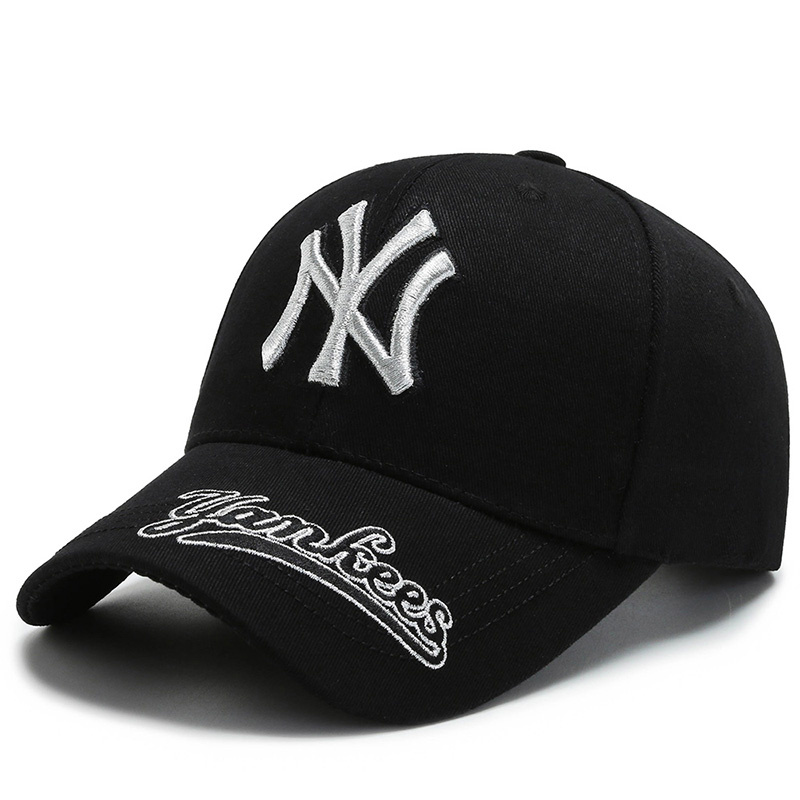 New York Yankees Topi Baseball NY Cap Casual Sport Pria Wanita-Black perak