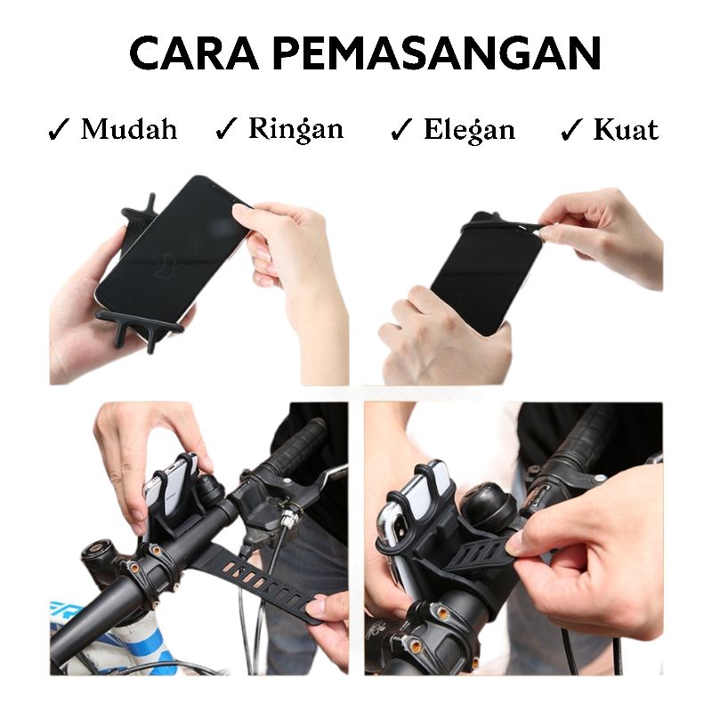 TERMURAH Holder HP Motor dan Sepeda Bracket Universal Dudukan Handphone Gps Smartphone Silikon