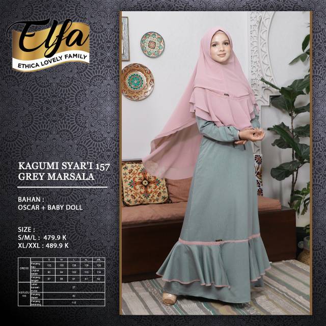 Ethica Elfa 154 Grey Marsala - Baju Muslim Sarimbit Keluarga - Gamis Couple Family Series Lebaran