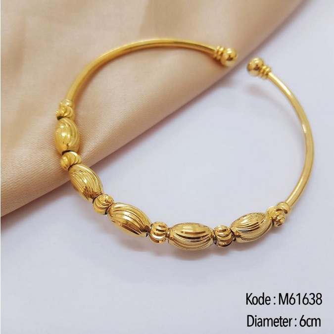 Gelang Tangan Titanium Lapis Emas 24k Motif Bola Bola &amp; Oval Ukir Cantik 6cm bisa diatur sesuai keinginan anda