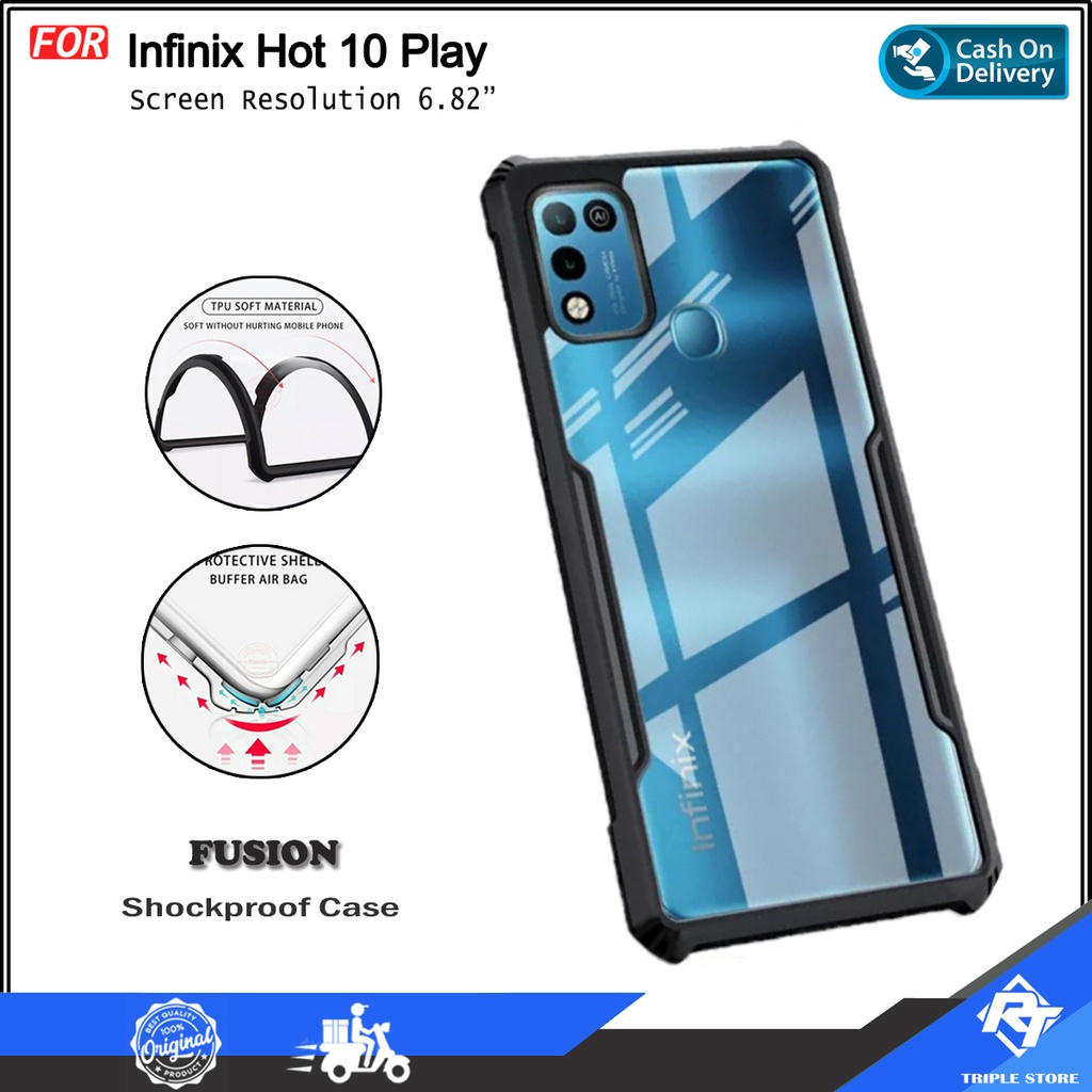 Case Infinix Hot 10 Play Soft Hard TPU HD Transparent Casing Cover