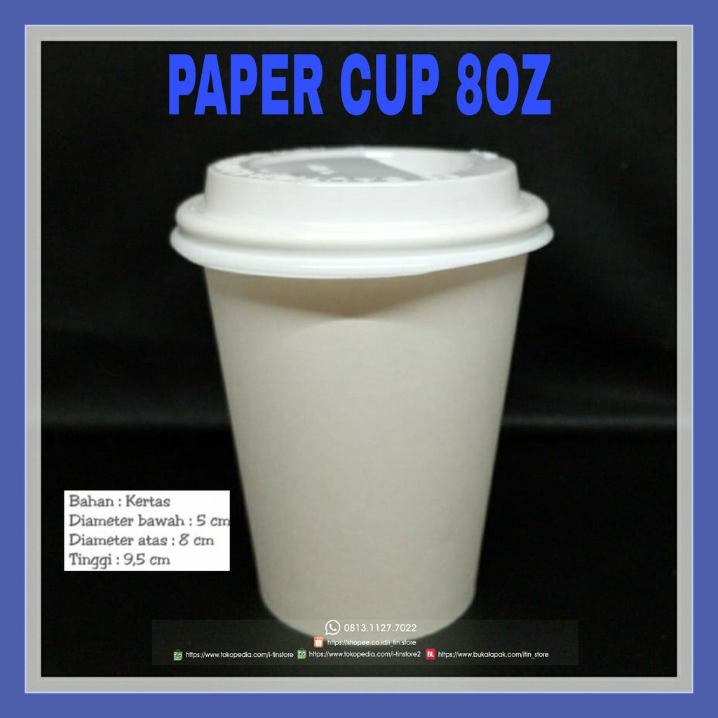 COFFEE CUP 8OZ / GELAS KOPI KERTAS 8 OZ TAHAN PANAS ISI 10 PCS PLUS TUTUP