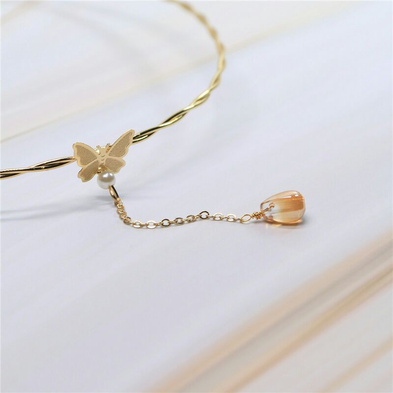 Butterfly Pendant Choker Necklaces Crystal Waterdrop Pendant Twist Clavicle Necklaces