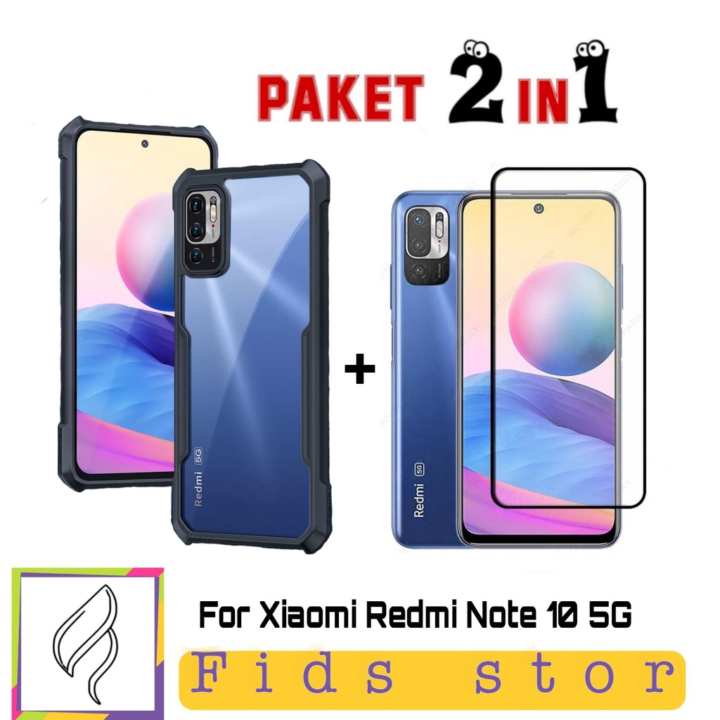 Promo 2in1 SHOCKPROF Casing Transparan BONUS Tempered Glass Full cover For XIAOMI REDMI NOTE 10 5G