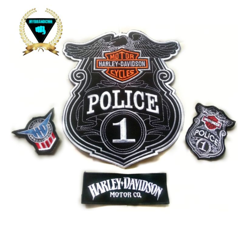 BACKPATCH PAKET BACK PATCH HARLEY DAVIDSON POLICE EMBLEM PUNGGUNG BESAR BORDIR BORDIRAN