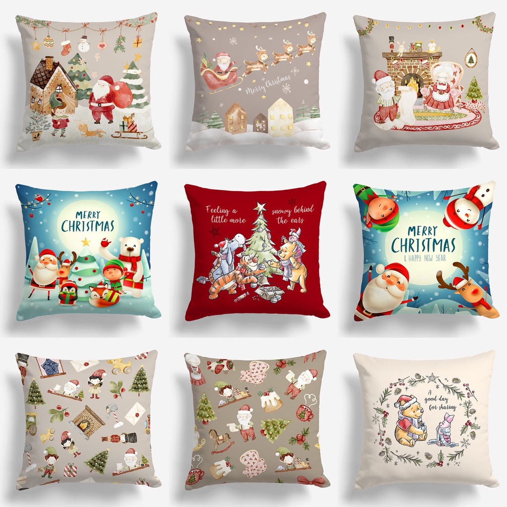 SARUNG Bantal Sofa Print Motif Natal Merry Christmas Pooh Holiday 40x40 cm