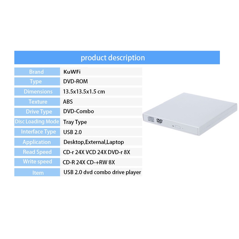 ITS CD Drive Untuk PC /Latop USB 2.0 External DVD ROM Drive Efisiensi baca tinggi Silm Portable Optical Drive Writer