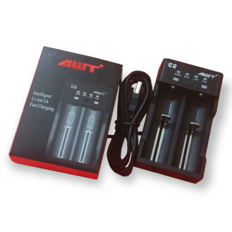 charger batere vapoor AWT 2 ACharger Baterai USB Lithium 18650 2 slod - Black