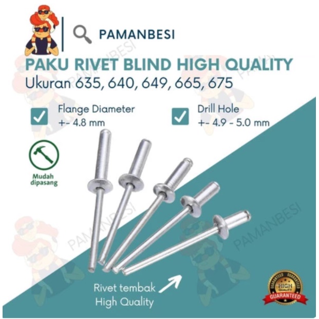 

1 KOTAK PAKU RIVET BLIND 635 UKURAN 4.0 mm ISI 1 DUS Paku TEMBAK