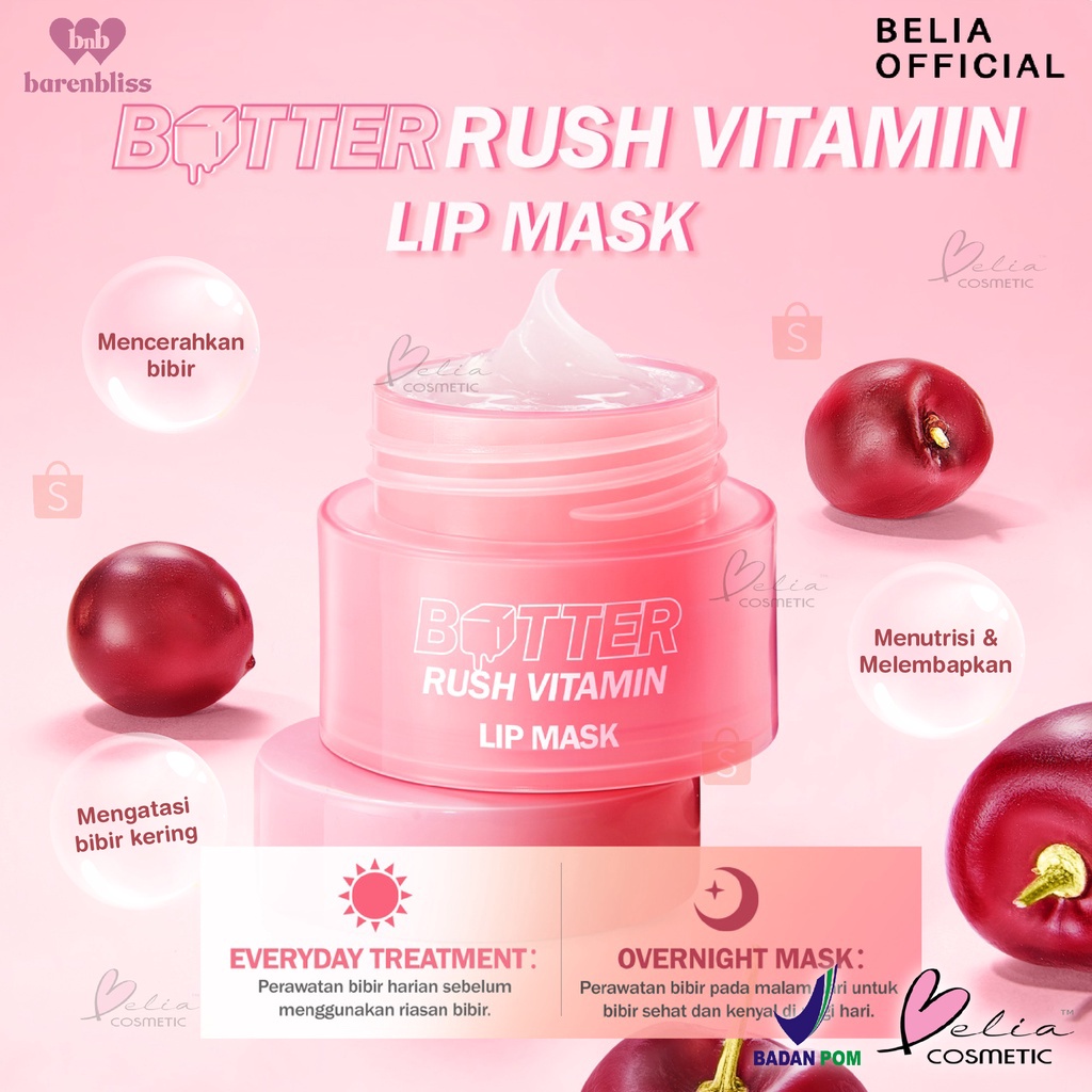 ❤ BELIA ❤ BARENBLISS Butter Rush Vitamin Lip Mask BNB | Moisturizing Lip Balm | Lip Moist | Pelembab Bibir | BPOM