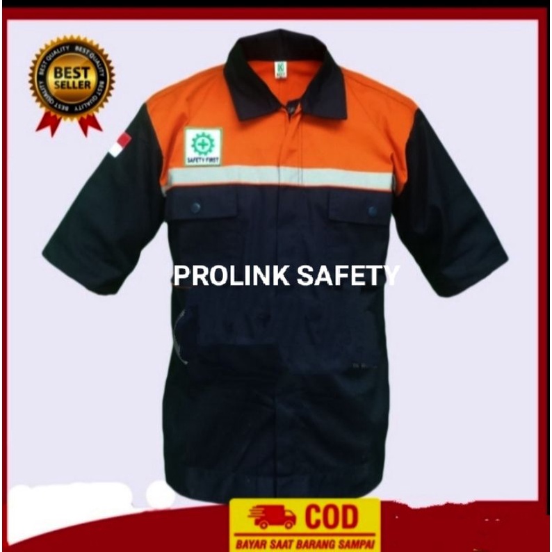 SERAGAM SAFETY LENGAN PENDEK DONGKER ORANYE RESLETING