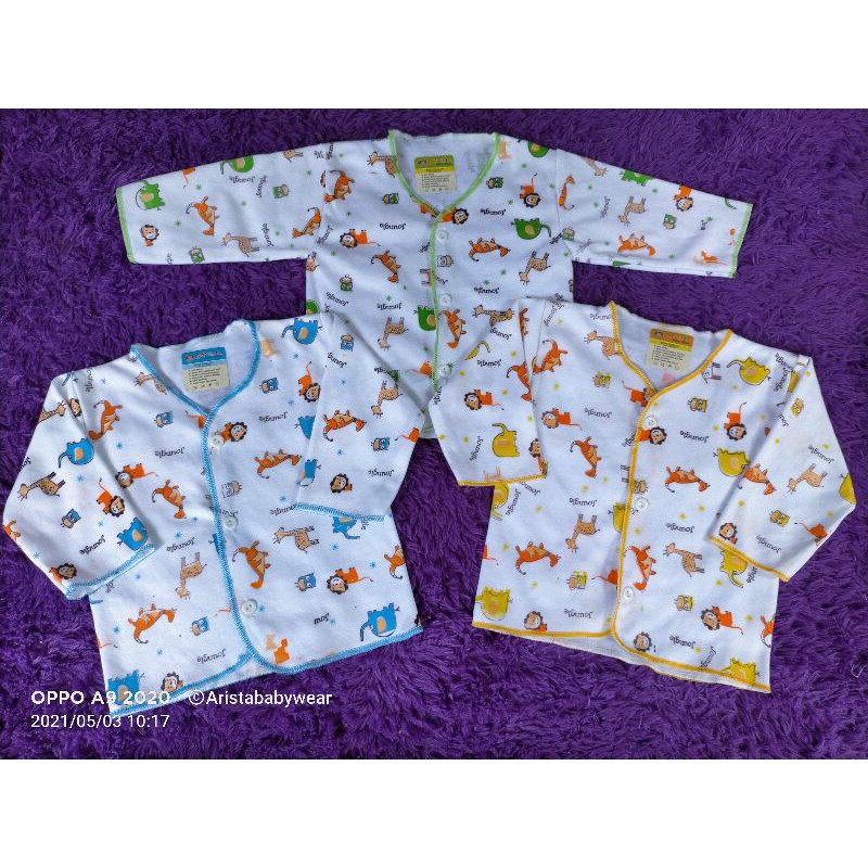 NEWBORN | (3PCS) BAJU BAYI, PUTIH MOTIF JOUNGLE