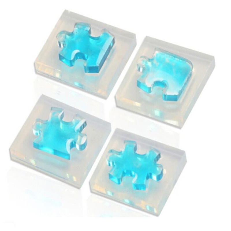 4pcs / set Cetakan Resin UV Bentuk Puzzle Bahan Silikon Untuk Liontin Perhiasan