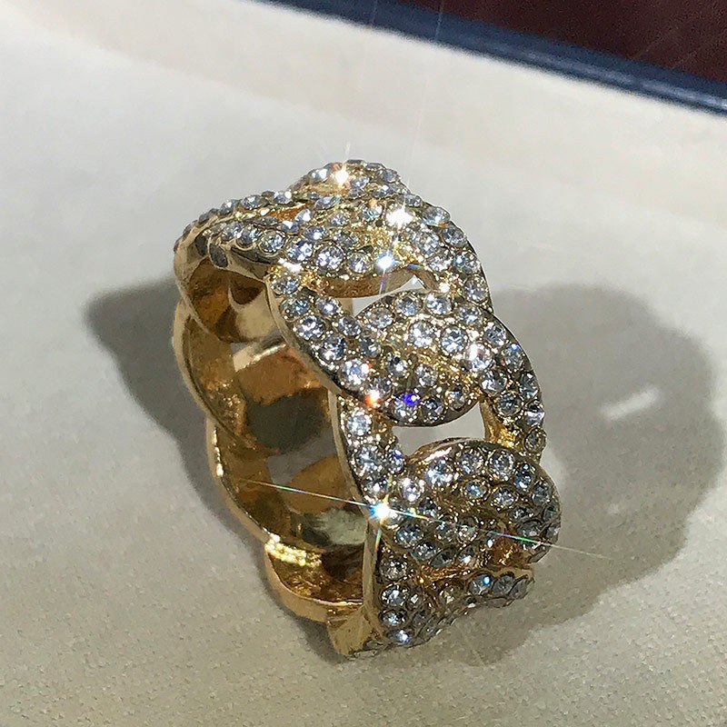 Cincin Pertunangan Berlian Kristal Berlapis Emas  24K Mewah Fashion Pria dan Wanita