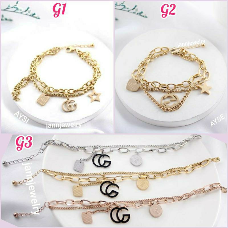 Gelang Tangan Rantai Layer Titanium Fashion Korea Stylish Anti Karat &amp; Hitam