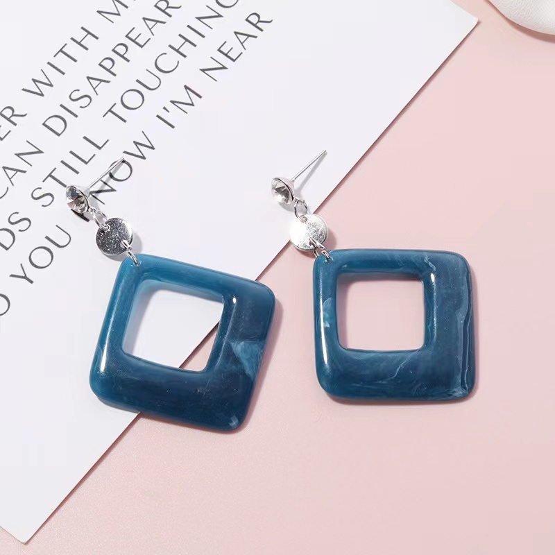 (Hello Girl)E08 Anting Wanita Model Tusuk Permata Gaya Korea Import-E08 Blue Square