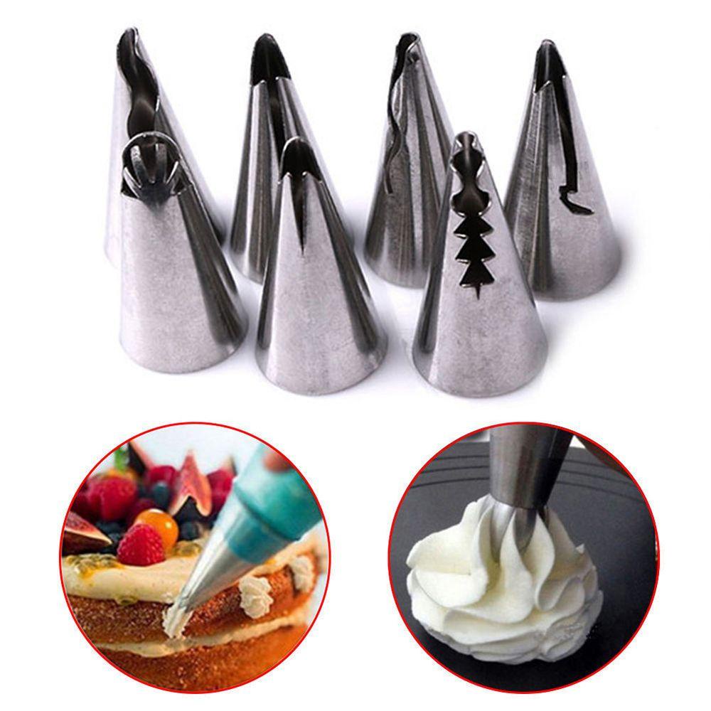 7pcs Spuit Piping Icing Bahan Stainless Steel Untuk Dekorasi Kue