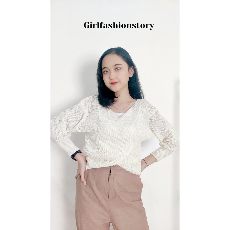 BEFAST - ZEC OOTD Wanita Blouse UPHY / RJT Kireo Outer / Blus Rajut kasual / Blouse Leher V / Atasan Lengan Panjang / Fashion Wanita Casual / OOTD Remaja Kekinian / Blouse Rajut Terbaru 2022