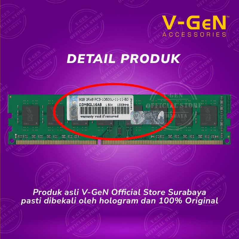 RAM DDR3 V-GeN 8GB PC10600/1333Mhz Long Dimm (Memory PC VGEN)