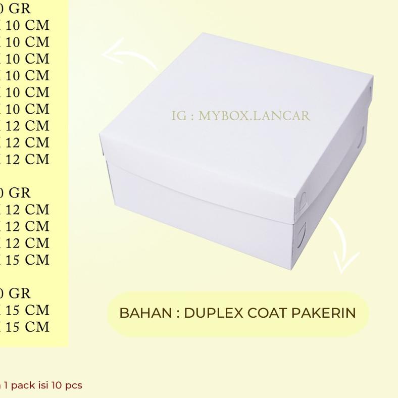 

(10 LEMBAR) BOX TART PUTIH 26 X 26 X 12 CM, DUS TART PUTIH TUTUP PUTIH, KEMASAN TAR KUE SNACK CAKE