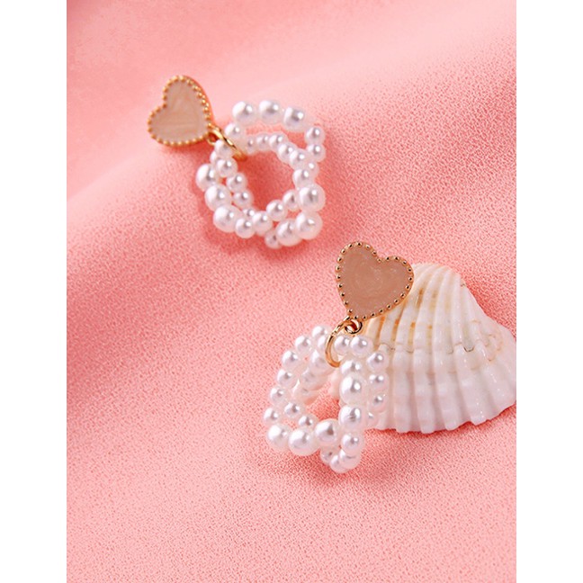 LRC Anting Tusuk Fashion Heart Shaped Earring Geometric Heart Shaped Pearl Earrings In Sterling Silv