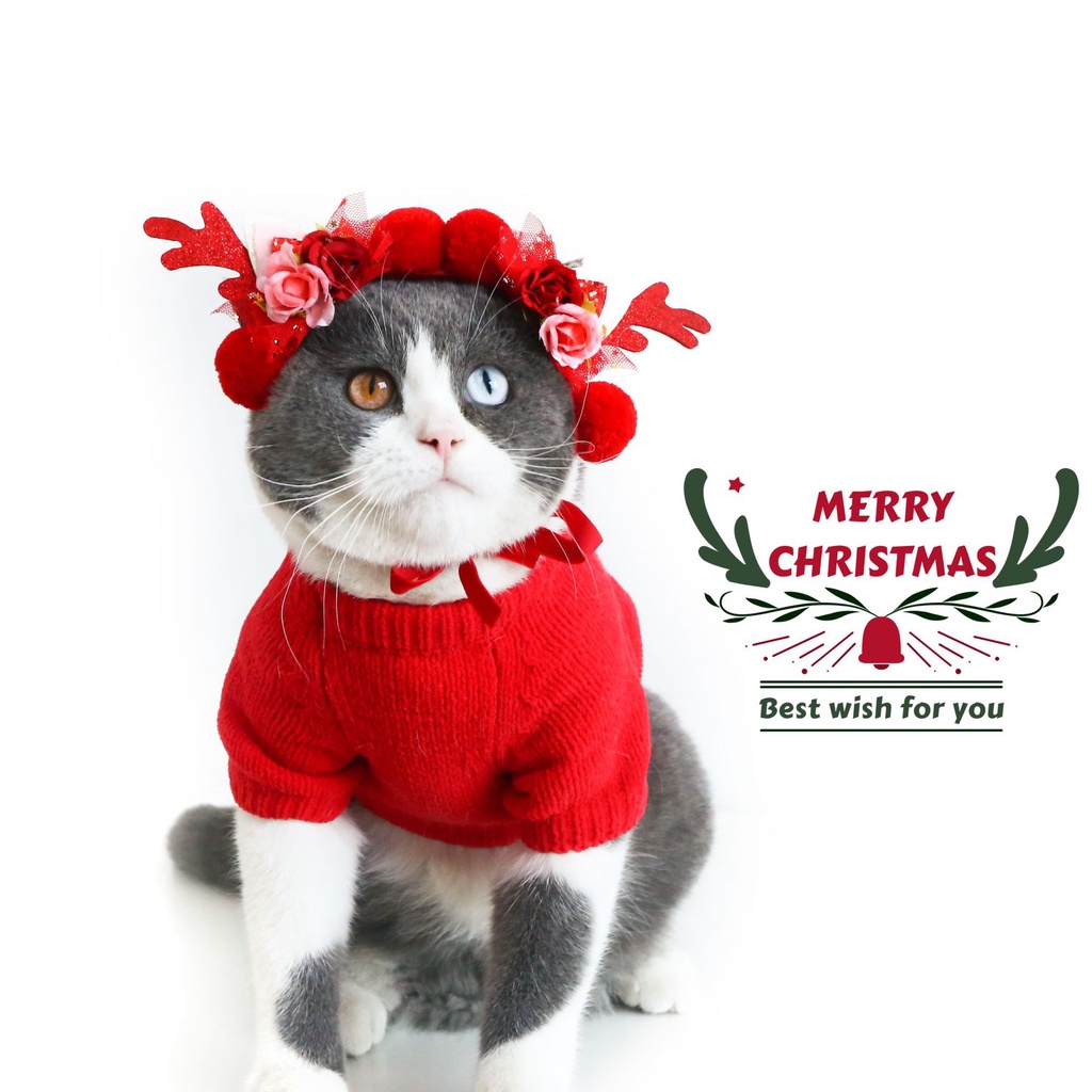 ★〓PetBest〓★ Christmas Pet Headdress Antlers Festive Cute Pet Headdress Chinese Decoration Plush Peking Opera Design Cat Cosplay Party Hat Long Earrings